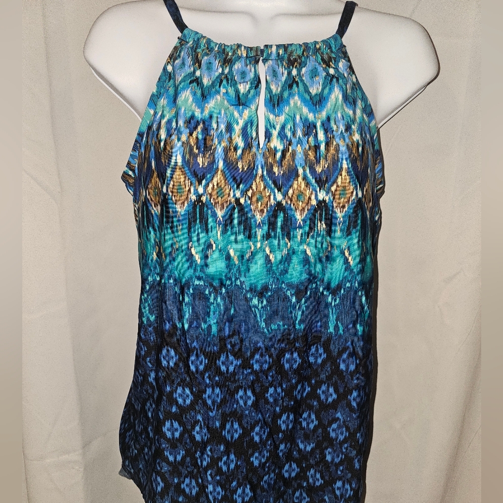 Sleeveless Blue Ikat Print Women’s Top